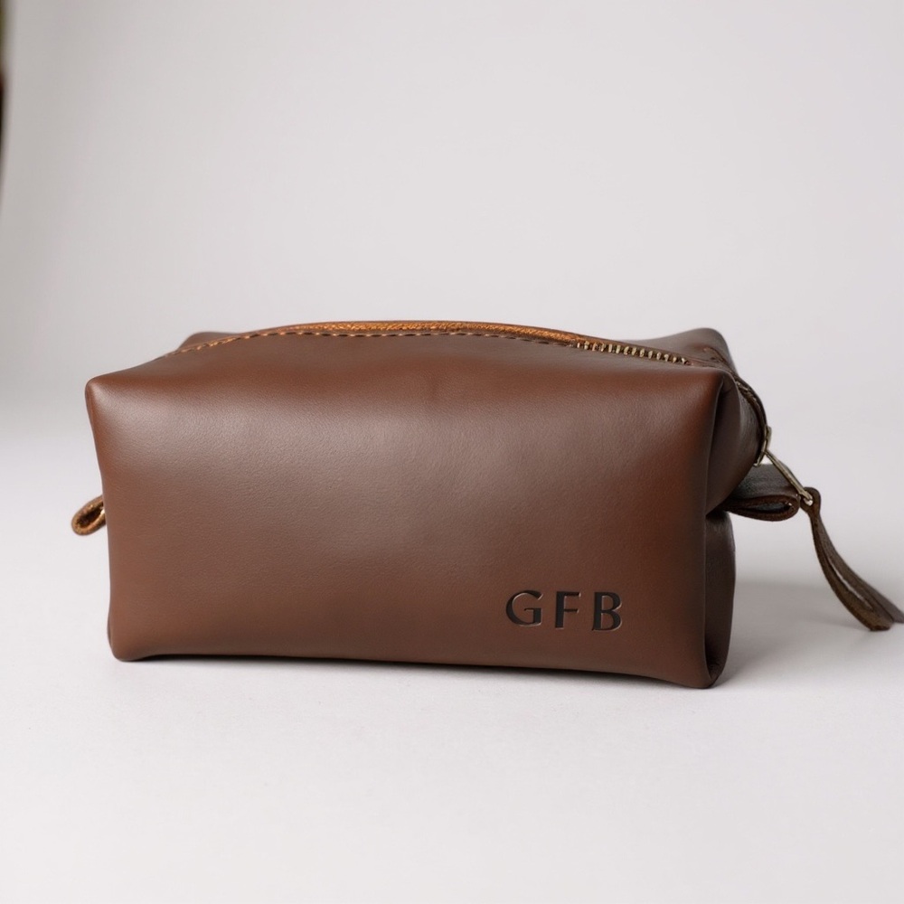 Portland Leather Goods  Full Grain Leather Dopp Kit Toiletry Bag GFB Monogram